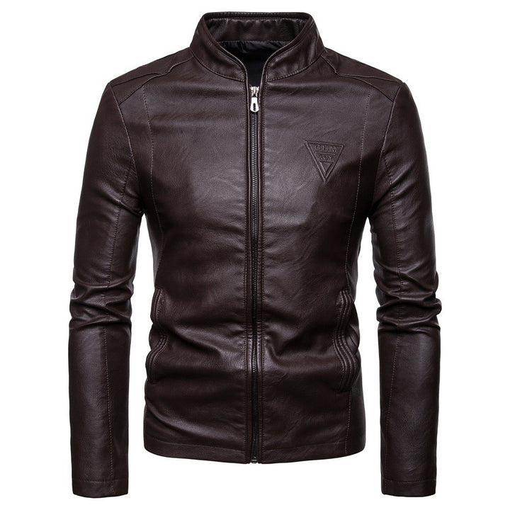 Herren Slim-Fit Kunstlederjacke im Bikerstil mit Stehkragen und Frontreißverschluss Echo Archiv