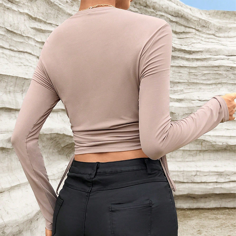 Damen gerafftes Crop-Top mit Bolero-Overlay und Seitenschnürung – Avérine