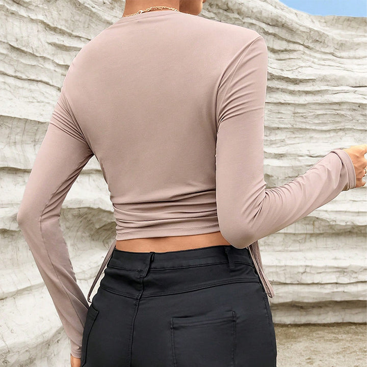 Damen gerafftes Crop-Top mit Bolero-Overlay und Seitenschnürung – Avérine