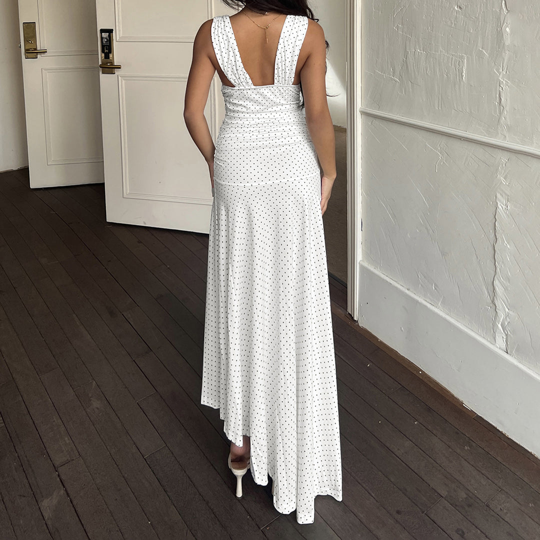 Damen Maxikleid mit asymmetrischem Saum und tiefem V-Ausschnitt Echo Archiv