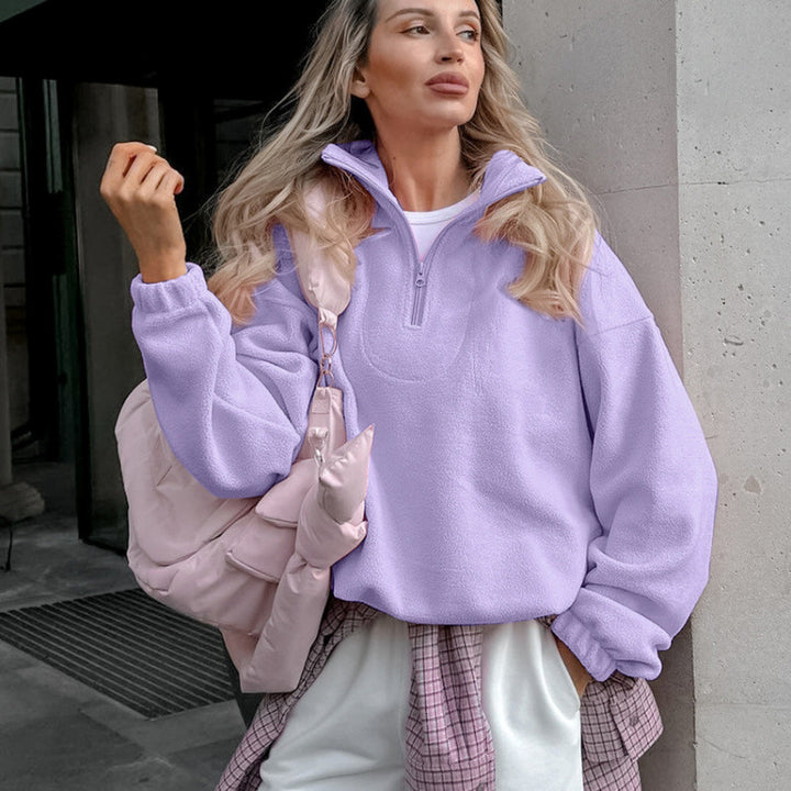 Damen Oversized Fleecepullover mit halbem Reißverschluss und Stehkragen Echo Archiv