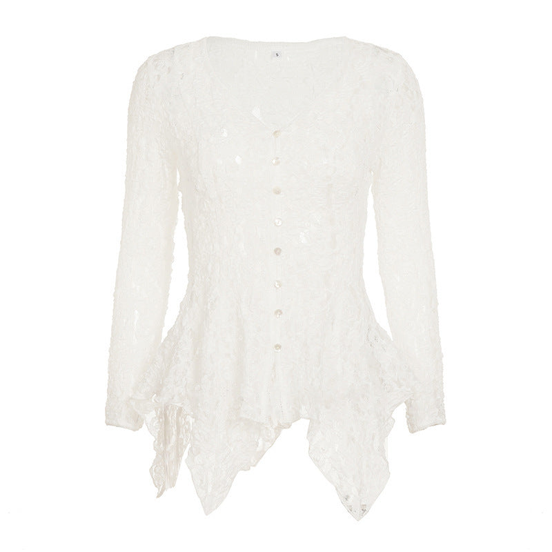 Damen Rüschenbluse aus feiner Spitze mit Knopfdetails Echo Archiv
