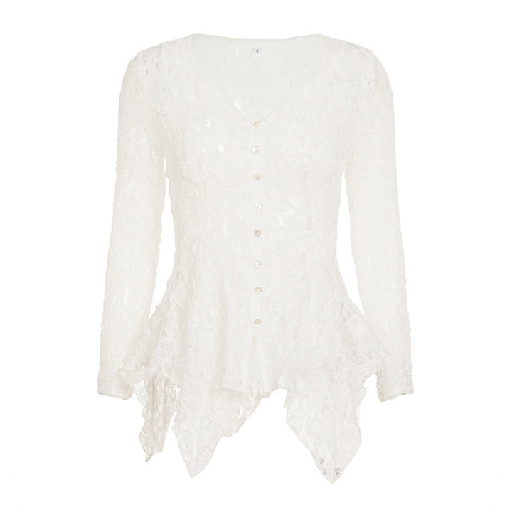 Damen Rüschenbluse aus feiner Spitze mit Knopfdetails Echo Archiv