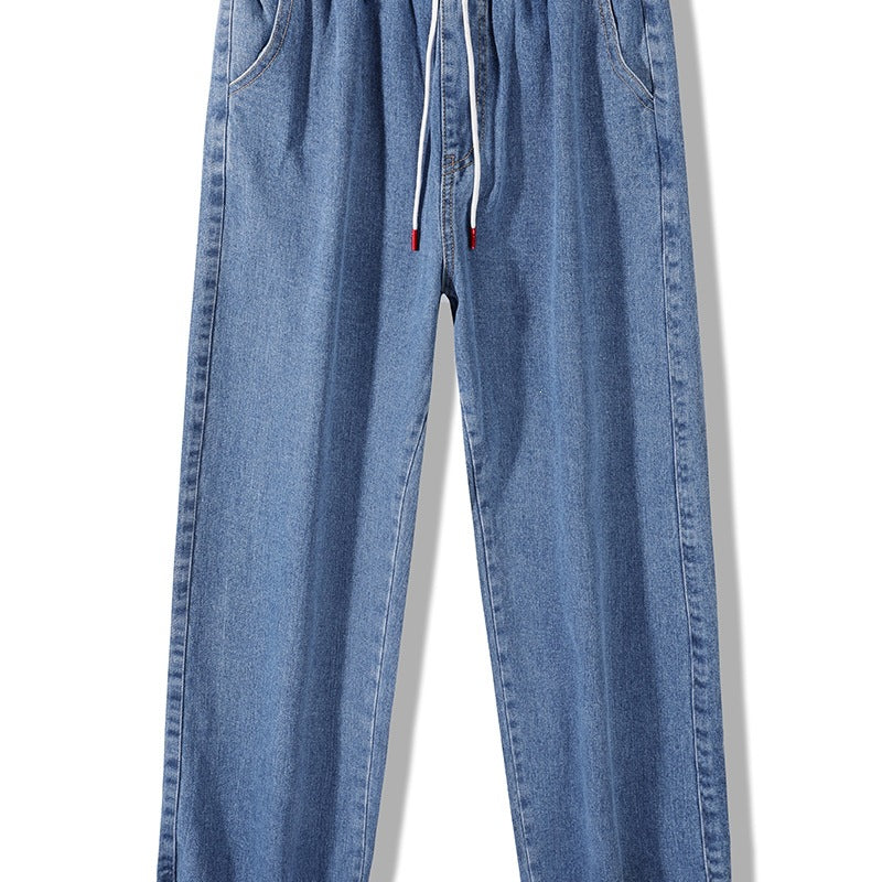 Herren Weite Denim-Jogginghose mit Elastbund, Tunnelzug & verstellbaren Beinabschlüssen Echoarchiv