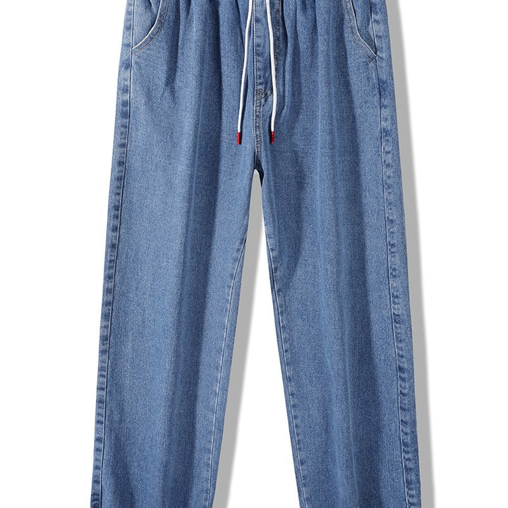 Herren Weite Denim-Jogginghose mit Elastbund, Tunnelzug & verstellbaren Beinabschlüssen Echoarchiv