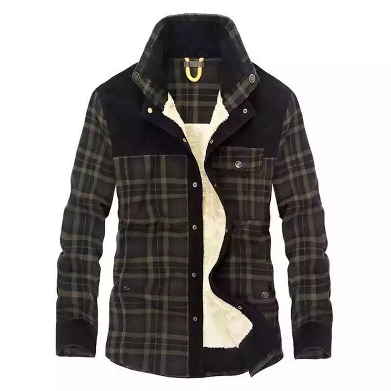 Herren karierte Hemdjacke mit Teddyfutter und Cordbesatz – Taviero