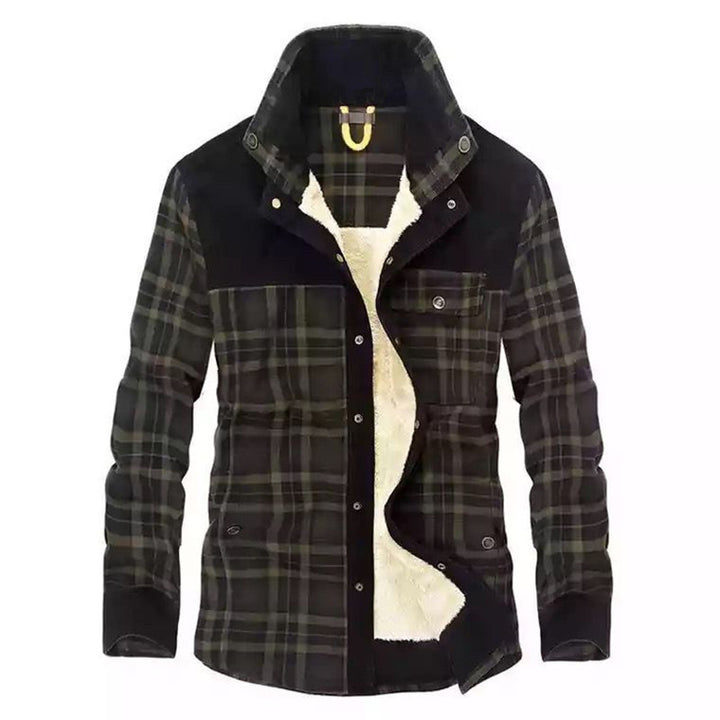 Herren karierte Hemdjacke mit Teddyfutter und Cordbesatz – Taviero