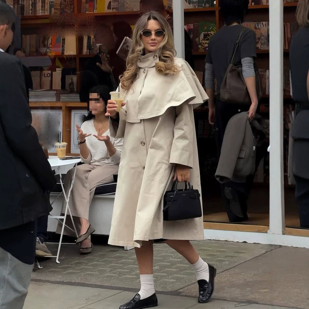 Damen Oversize-Trenchcoat mit Cape-Detail und hohem Stehkragen Echoarchiv