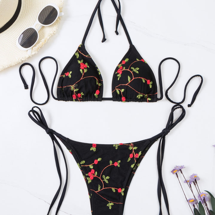 Damen Triangel-Bikini mit handgefertigten floralen Stickereien Echo Archiv