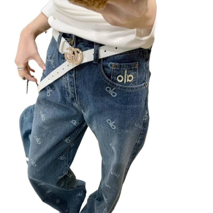 Damen Modische Baggy Jeans mit hohem Bund Echo Archiv