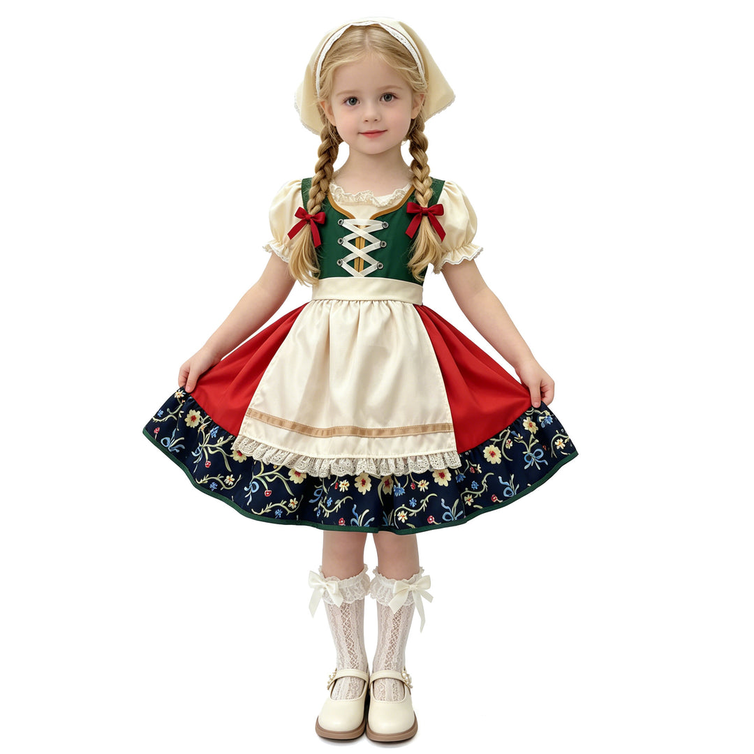 Damen nan traditionelles Kinderdirndl mit besticktem Rock und Spitzenschürze Echo Archiv