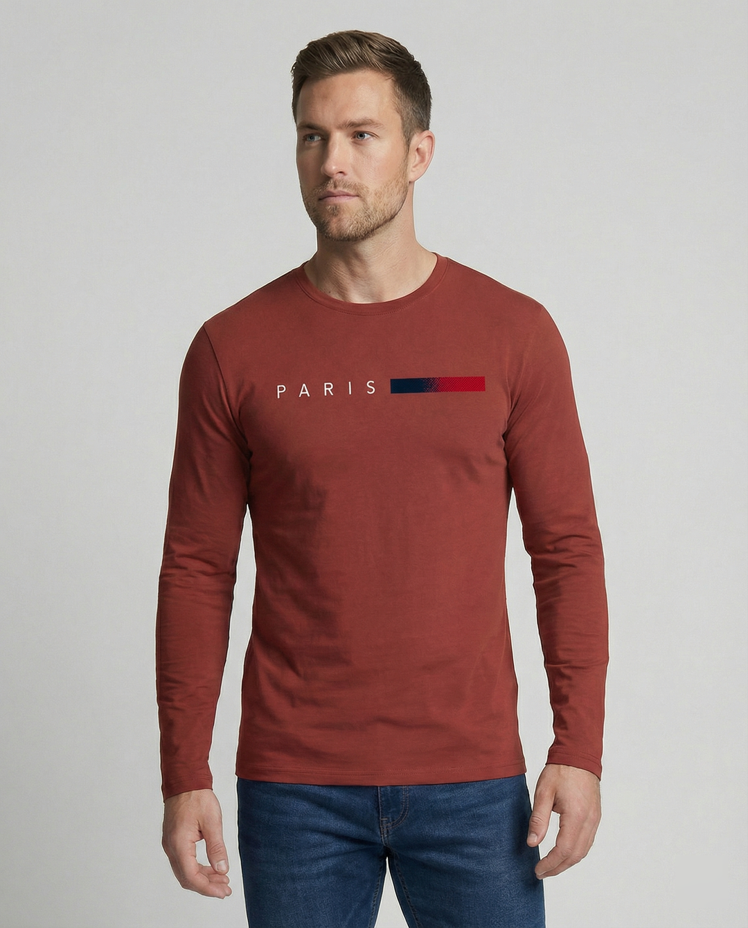 Herren Langarm T-Shirt mit modernem Paris-Druck und elastischem Saum Echoarchiv