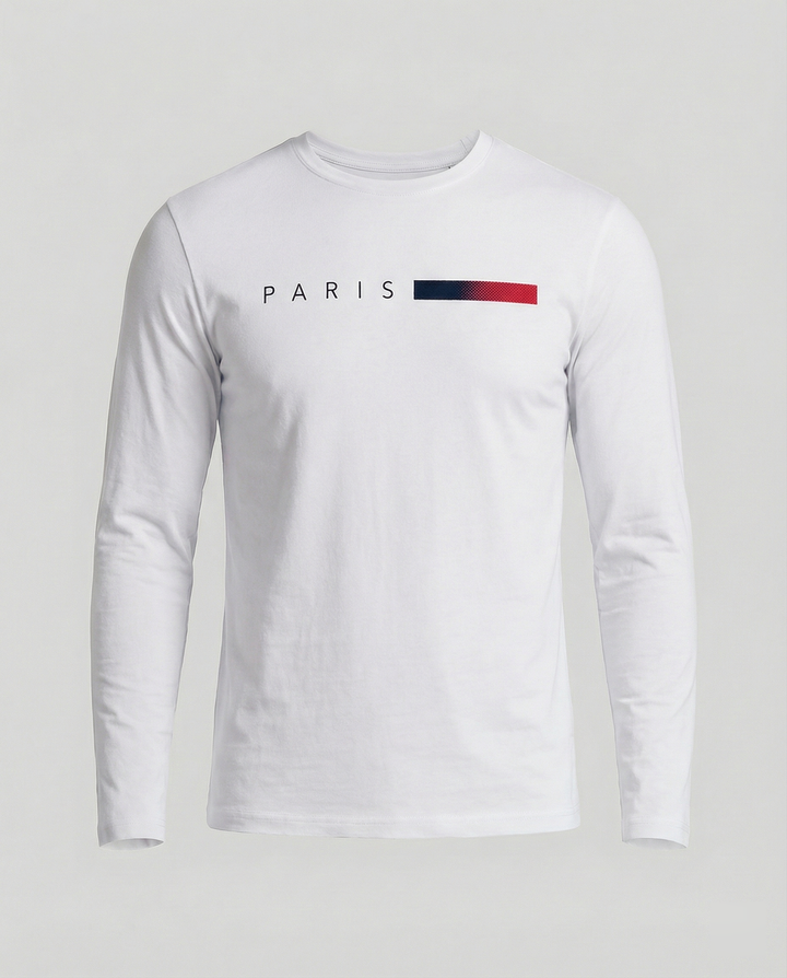 Herren Langarm T-Shirt mit modernem Paris-Druck und elastischem Saum Echoarchiv