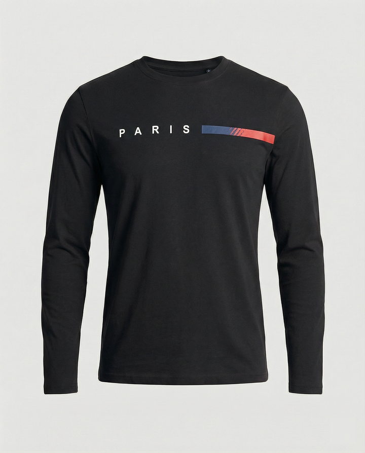 Herren Langarm T-Shirt mit modernem Paris-Druck und elastischem Saum Echoarchiv