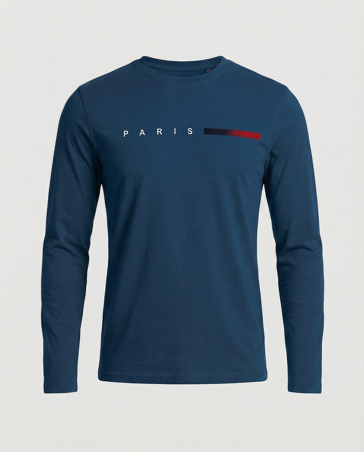 Herren Langarm T-Shirt mit modernem Paris-Druck und elastischem Saum Echoarchiv