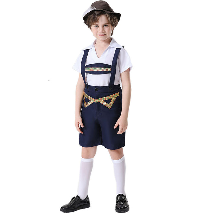 Unisex nan festliche Kinderhose mit verstellbaren Hosenträgern und Ziergürtel Echo Archiv