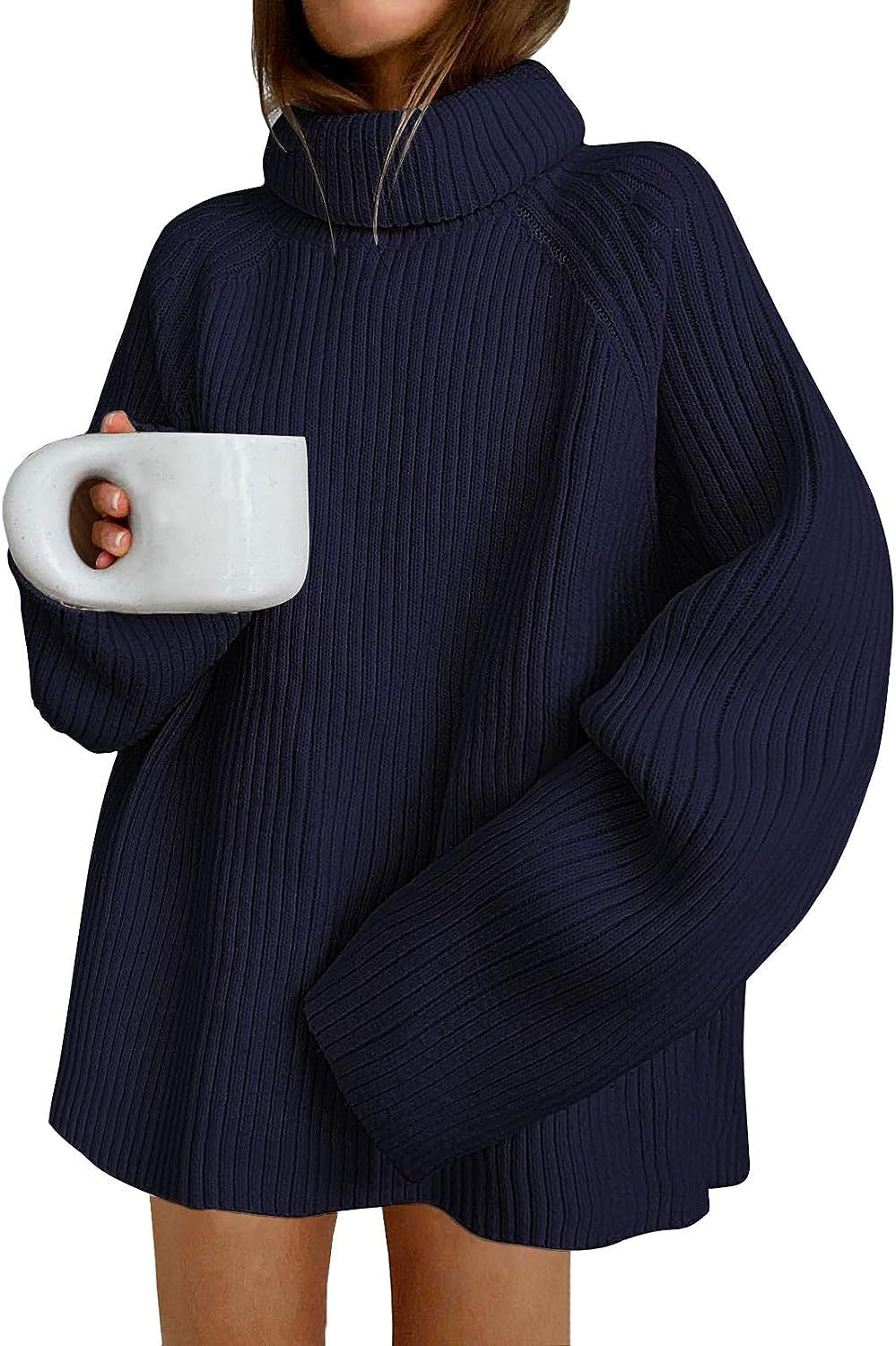 Damen Oversize Pulloverkleid aus Rippstrick mit hohem Rollkragen und voluminösen Ärmeln Echo Archiv