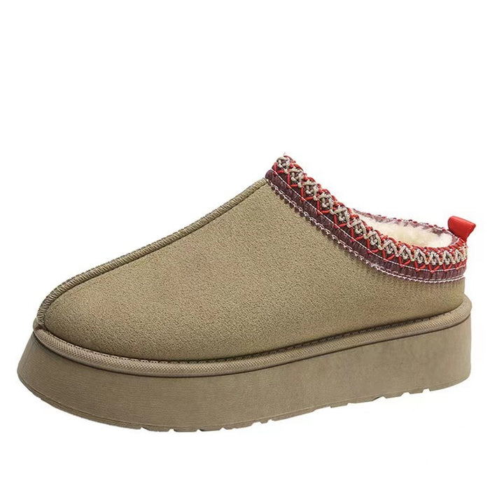 Damen  gemütliche Plateau-Hausschuh-Slipper mit weich gepolsterter Innenfütterung und dekorativem Zierbund Echo Archiv