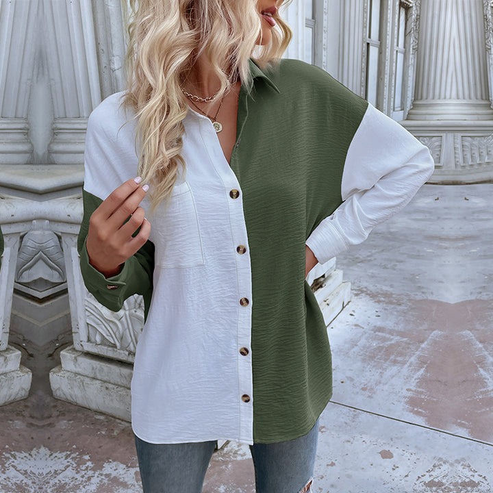 Damen Oversized-Hemdbluse mit Colour-Blocking, Brusttasche und strukturierter Viskosemischung Echoarchiv