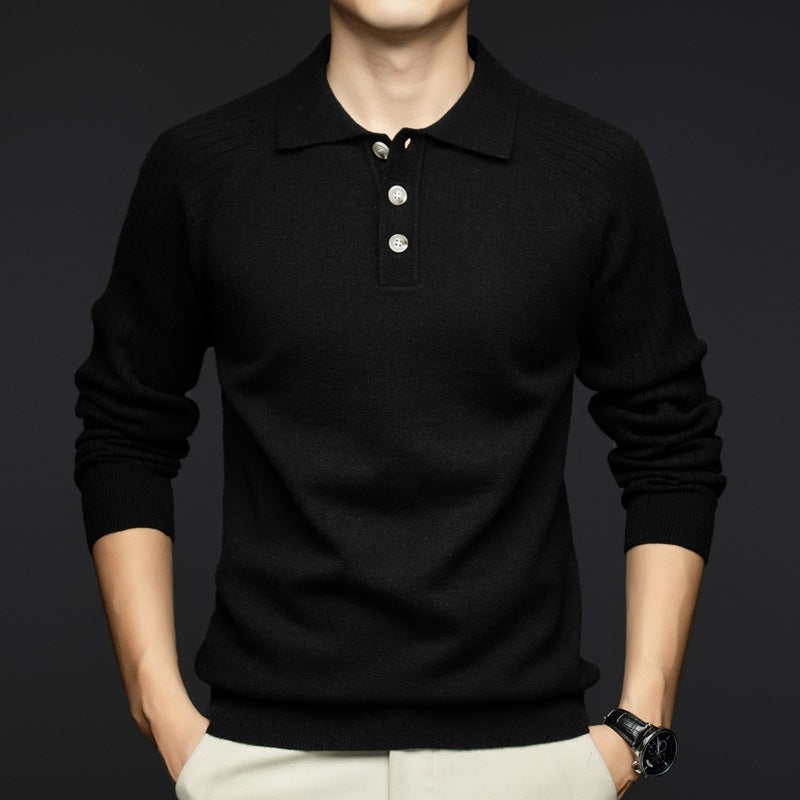 Herren eleganter Strickpullover mit Henley-Kragen und feiner Struktur Echoarchiv