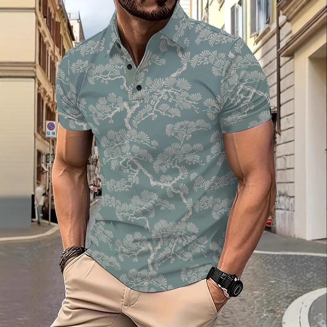 Herren Kurzarm Polohemd mit floralem Design Echoarchiv