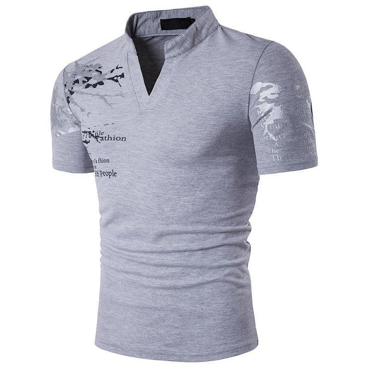 Herren Kurzarmshirt mit kreativem Stehkragen und grafischem Druck Echoarchiv
