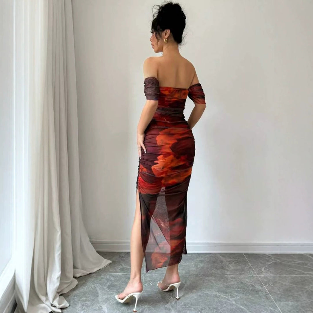 Damen elegantes Off-Shoulder Kleid mit raffinierten Rüschen Echo Archiv