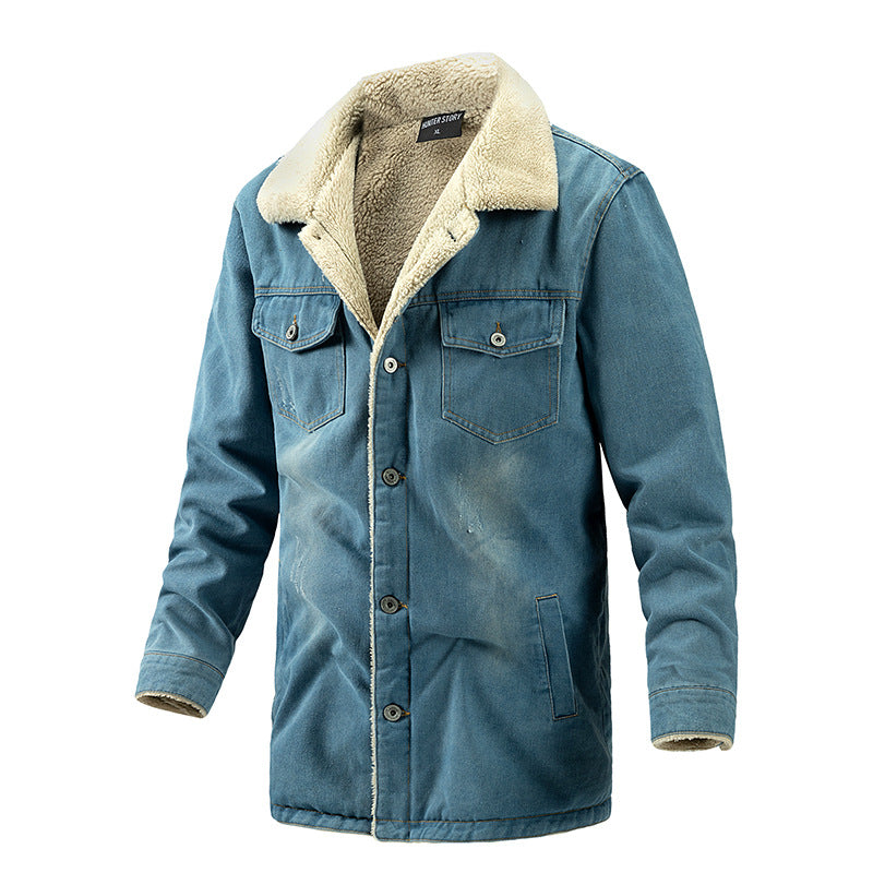 Herren Wattierte Denimjacke mit Sherpa-Futter und verlängertem Outdoor-Schnitt Echoarchiv