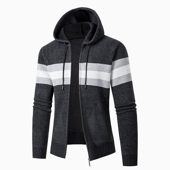 Herren lässiger Strickjacke mit Kapuze und Kontraststreifen Echoarchiv
