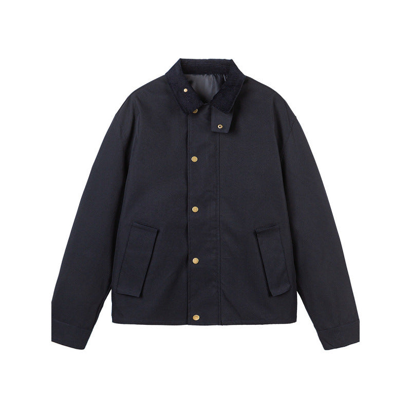 Herren Kurze Boxy-Workerjacke aus robustem Canvas mit Cordkragen und verdeckter Druckknopfleiste Echo Archiv