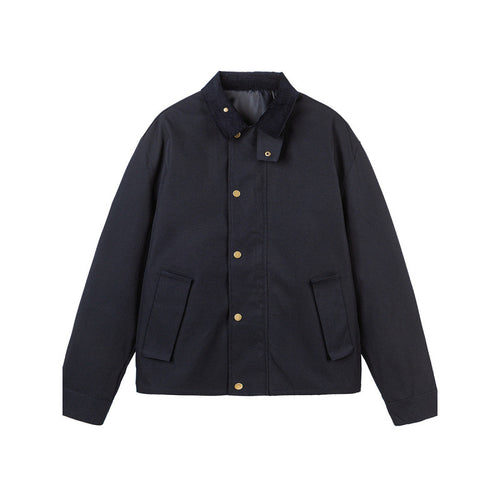 Herren Kurze Boxy-Workerjacke aus robustem Canvas mit Cordkragen und verdeckter Druckknopfleiste Echo Archiv