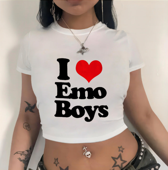 Damen Crop-T-Shirt mit künstlerischem Statementdruck Echo Archiv