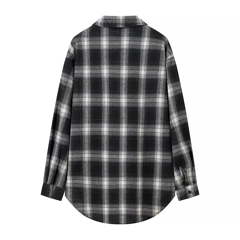 Damen Oversize‑Karo‑Hemdbluse mit aufgesetzten Brusttaschen und abgerundetem Saum Echo Archiv