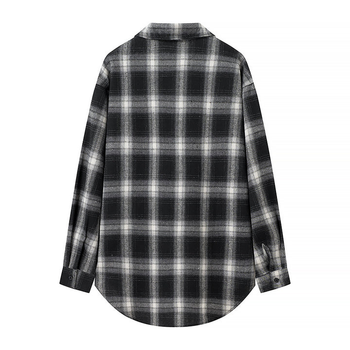 Damen Oversize‑Karo‑Hemdbluse mit aufgesetzten Brusttaschen und abgerundetem Saum Echo Archiv