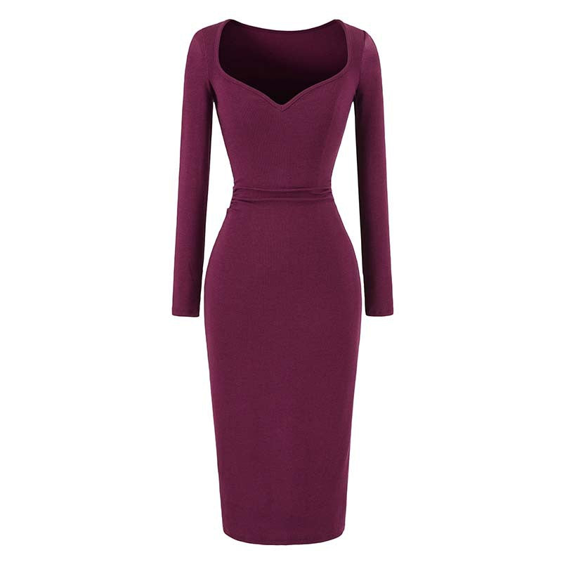Damen Eng anliegendes Midikleid mit herzförmigem Ausschnitt und langen Ärmeln Echoarchiv