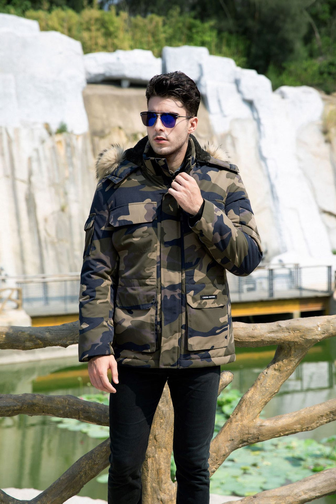 Herren isolierter Field-Parka mit abnehmbarem Kunstfellkragen und Mehrfachtaschen Echo Archiv