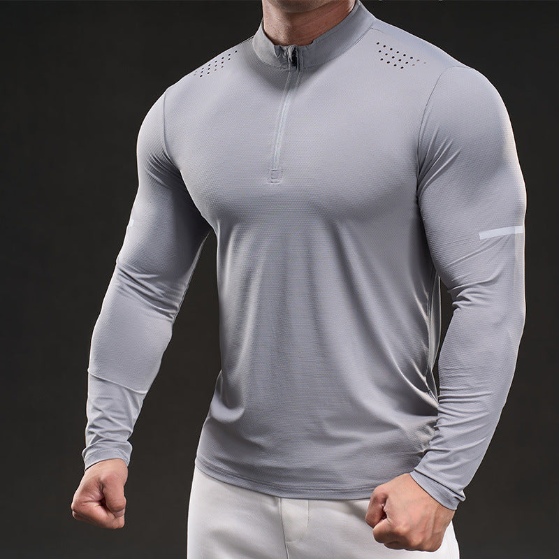 Herren Kompressions-Trainingsshirt mit kurzem Reißverschluss und atmungsaktiver Mesh‑Struktur Echoarchiv