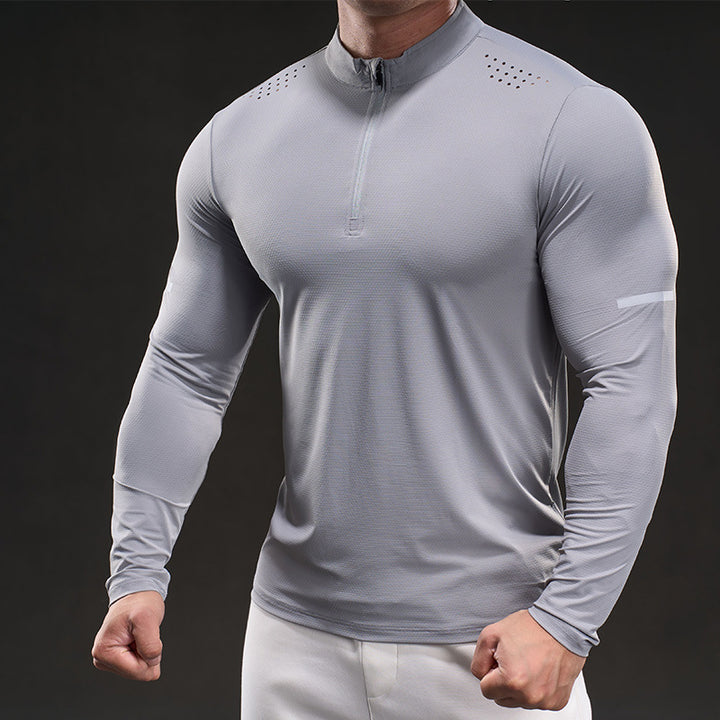 Herren Kompressions-Trainingsshirt mit kurzem Reißverschluss und atmungsaktiver Mesh‑Struktur Echoarchiv