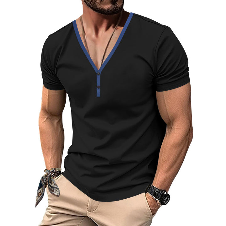 Herren Kurzarm-Henley-Shirt mit modernen Akzenten und Knopfleiste Echoarchiv