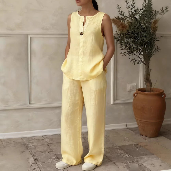 Damen Leinen Set mit elegantem Knopfdetail Echo Archiv