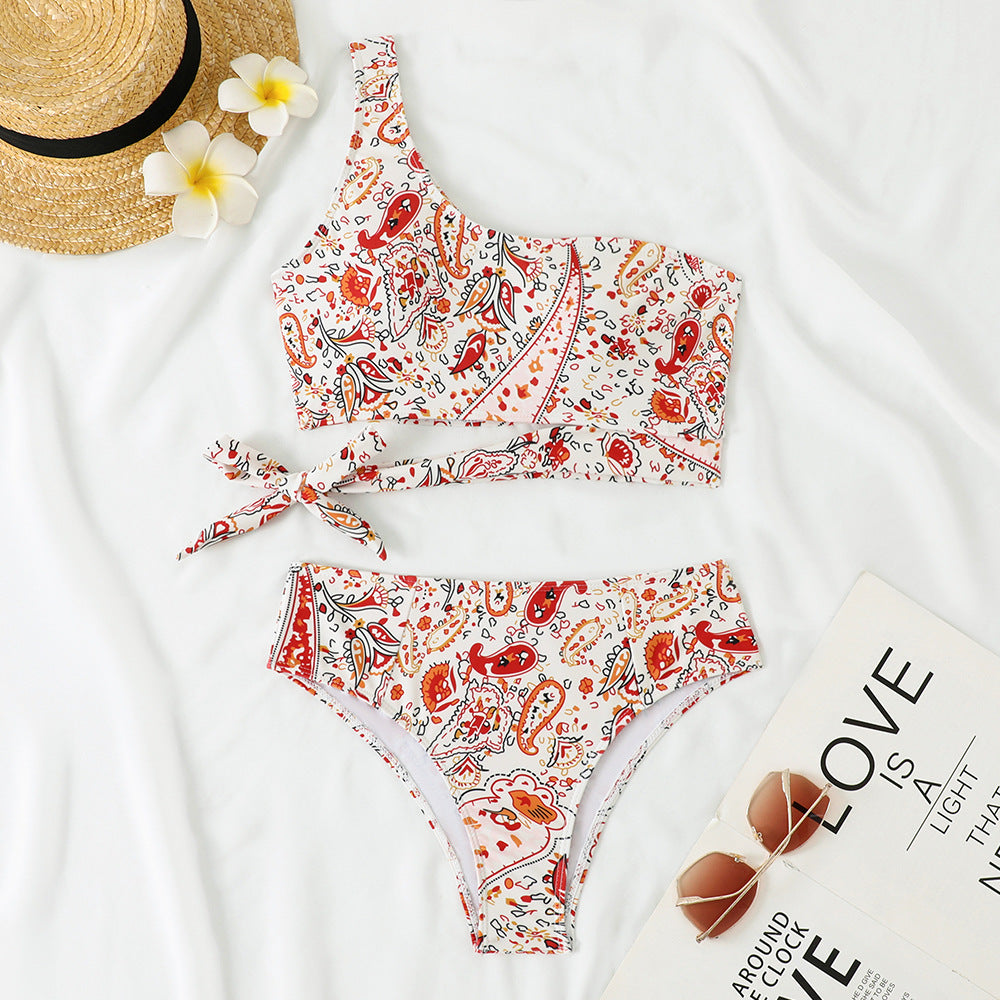 Damen Einseitiger Bikini mit floralem Design und seitlichem Knoten Echo Archiv