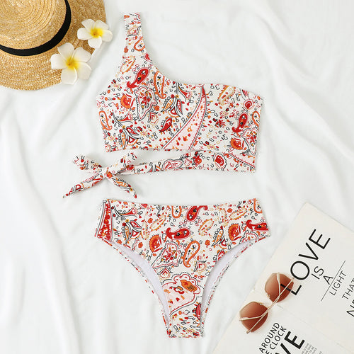 Damen Einseitiger Bikini mit floralem Design und seitlichem Knoten Echo Archiv