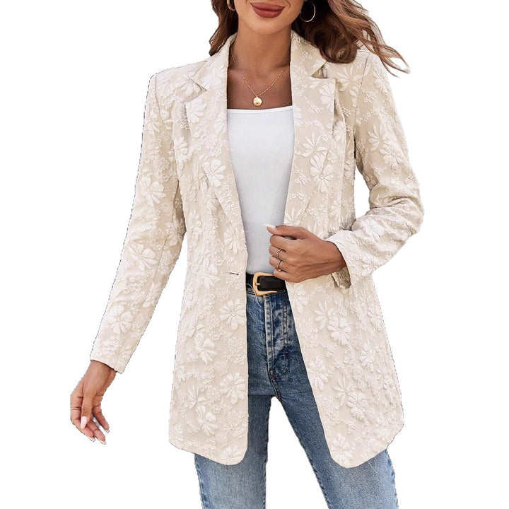 Damen nan floral bestickter Longblazer mit Reverskragen und Ein-Knopf-Verschluss Echo Archiv
