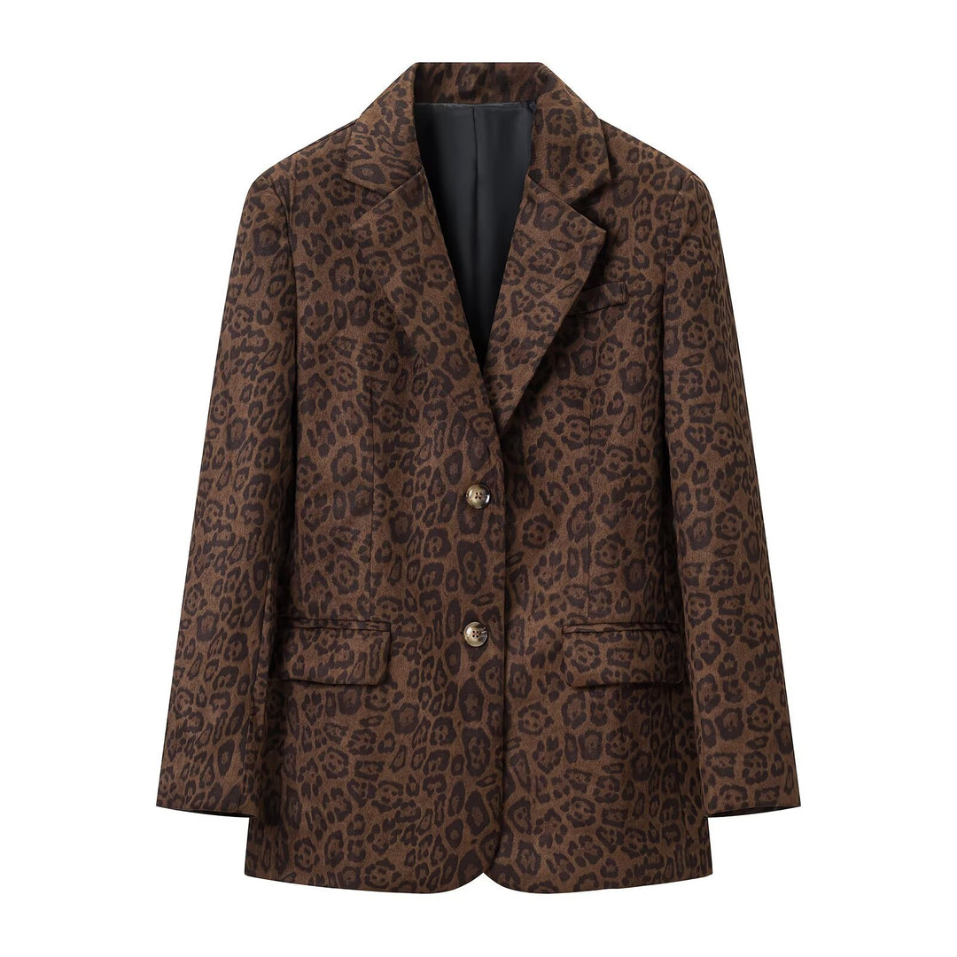 Damen Oversize-Blazer mit Leoprint, Reverskragen und Pattentaschen Echoarchiv