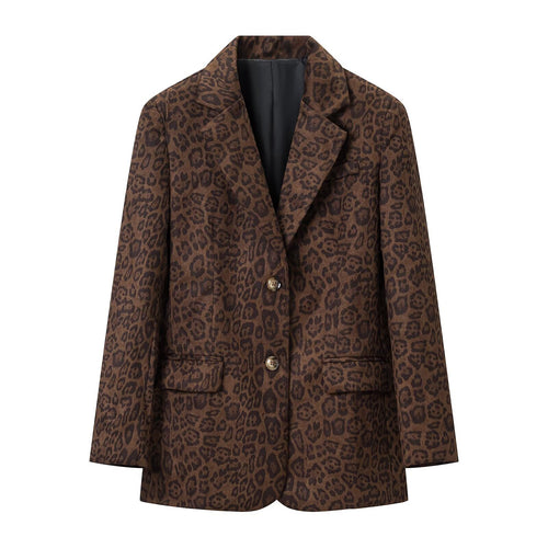 Damen Oversize-Blazer mit Leoprint, Reverskragen und Pattentaschen Echoarchiv