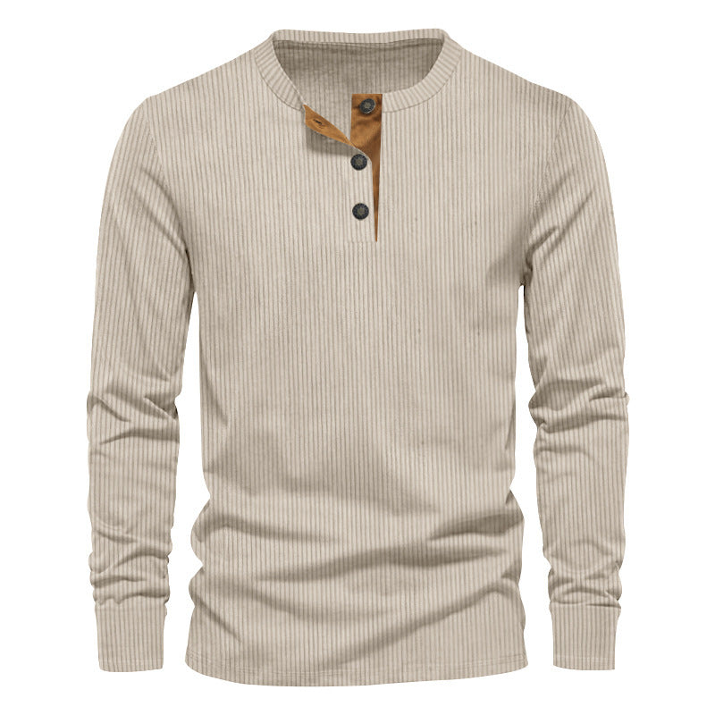 Herren lässiges Langarm-Henley-Shirt mit strukturiertem Rippdesign und modischen Knopfdetails Echoarchiv
