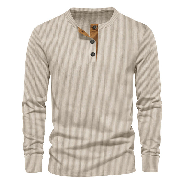 Herren lässiges Langarm-Henley-Shirt mit strukturiertem Rippdesign und modischen Knopfdetails Echoarchiv