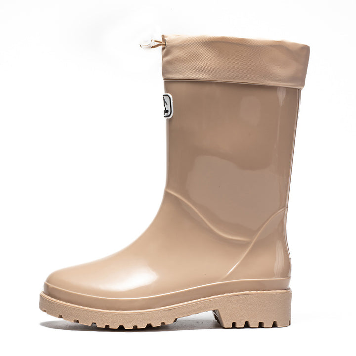 Damen Glänzende knöchelhohe Regenstiefel mit Kordelzug und rutschfester Profilsohle Echoarhiv – Lioré