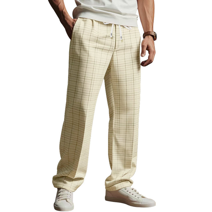 Herren entspannte Freizeithose mit verstellbarem Kordelzug und modernen Karodetails Echoarchiv
