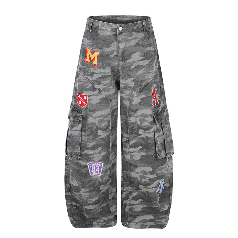 Damen Weite Cargo-Hose im Camouflage-Look mit Applikationen und Multi-Taschen Echoarchiv